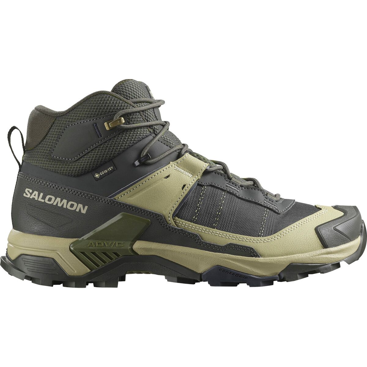 Image of Salomon X Ultra 5 Mid GTX Hiking Boot - Men's Peat/Gray Green/Blue Nights, US 10.5/UK 10.0