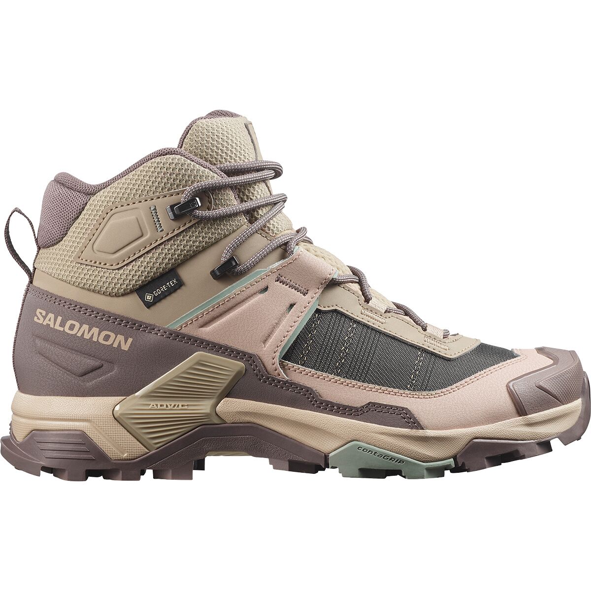 Image of Salomon X Ultra 5 Mid GTX Hiking Boot - Women's Iron/Desert Tan/Green Milieu, US 9.0/UK 7.5