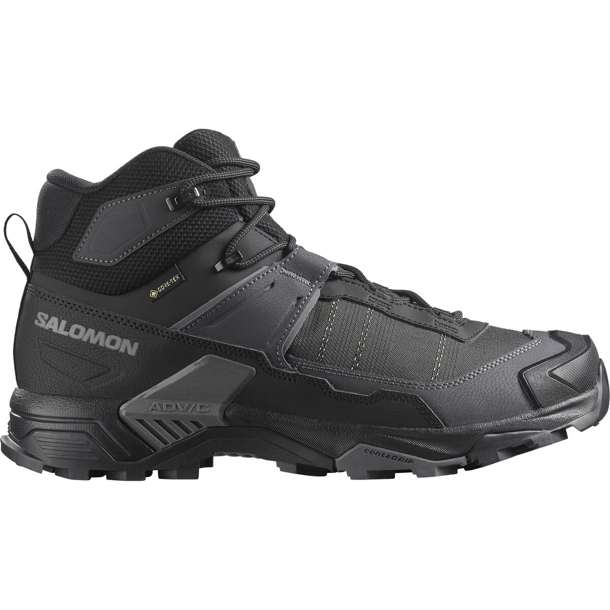 Image of Salomon X Ultra 5 Mid Wide GTX Hiking Boot - Men's Black/Asphalt/Castlerock, US 10.5/UK 10.0