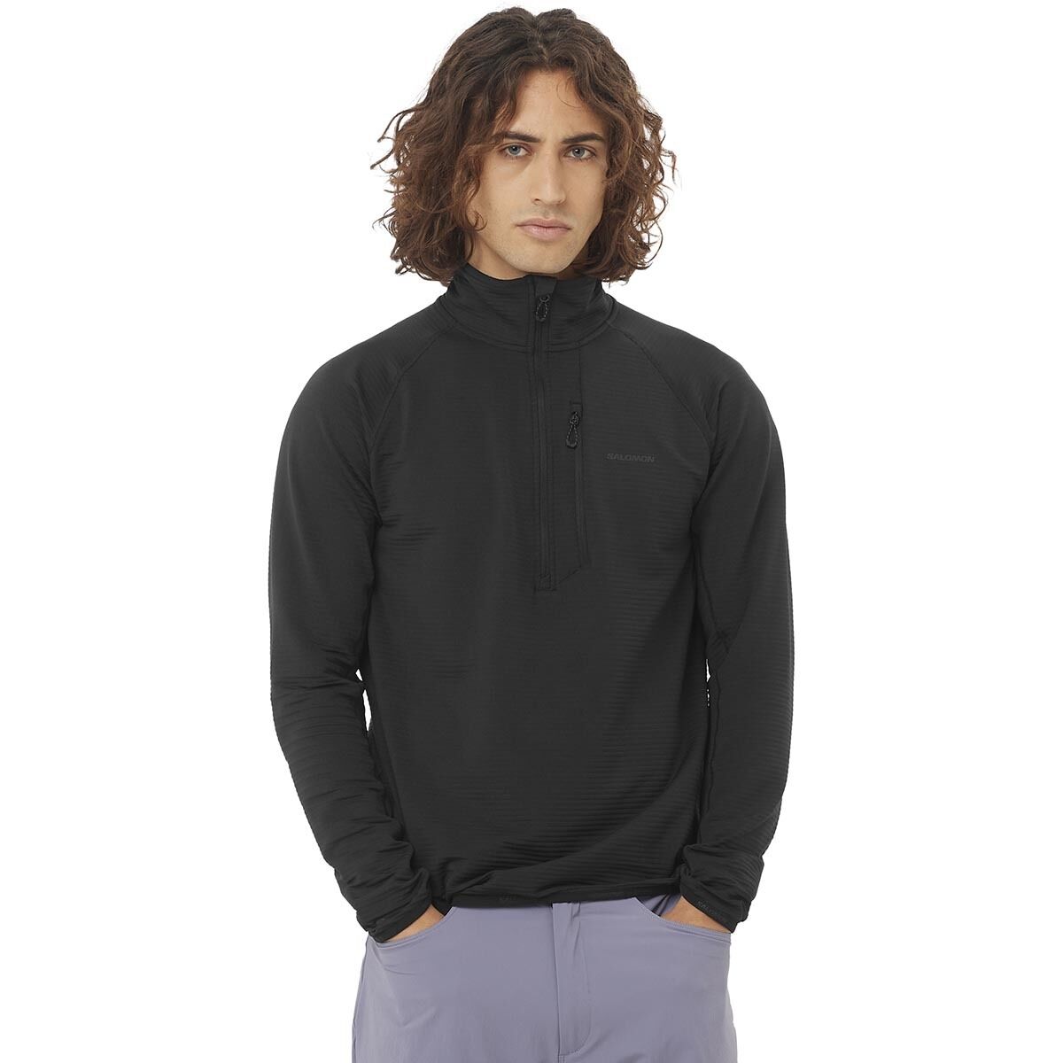 Image of Salomon Sntial Lightwarm 1/2-Zip Jacket - Men's Deep Black, S