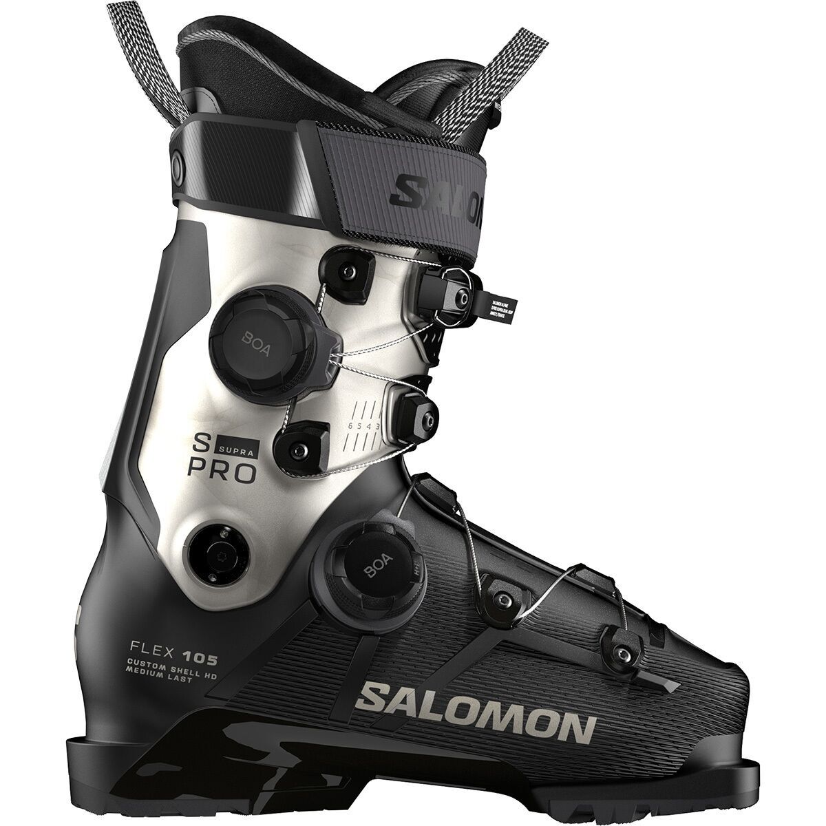 Image of Salomon S/Pro Supra Dual BOA 105 GW Boot - 2026 - Women's Black/Light Bronze Metallic/Black, 26.0/26.5