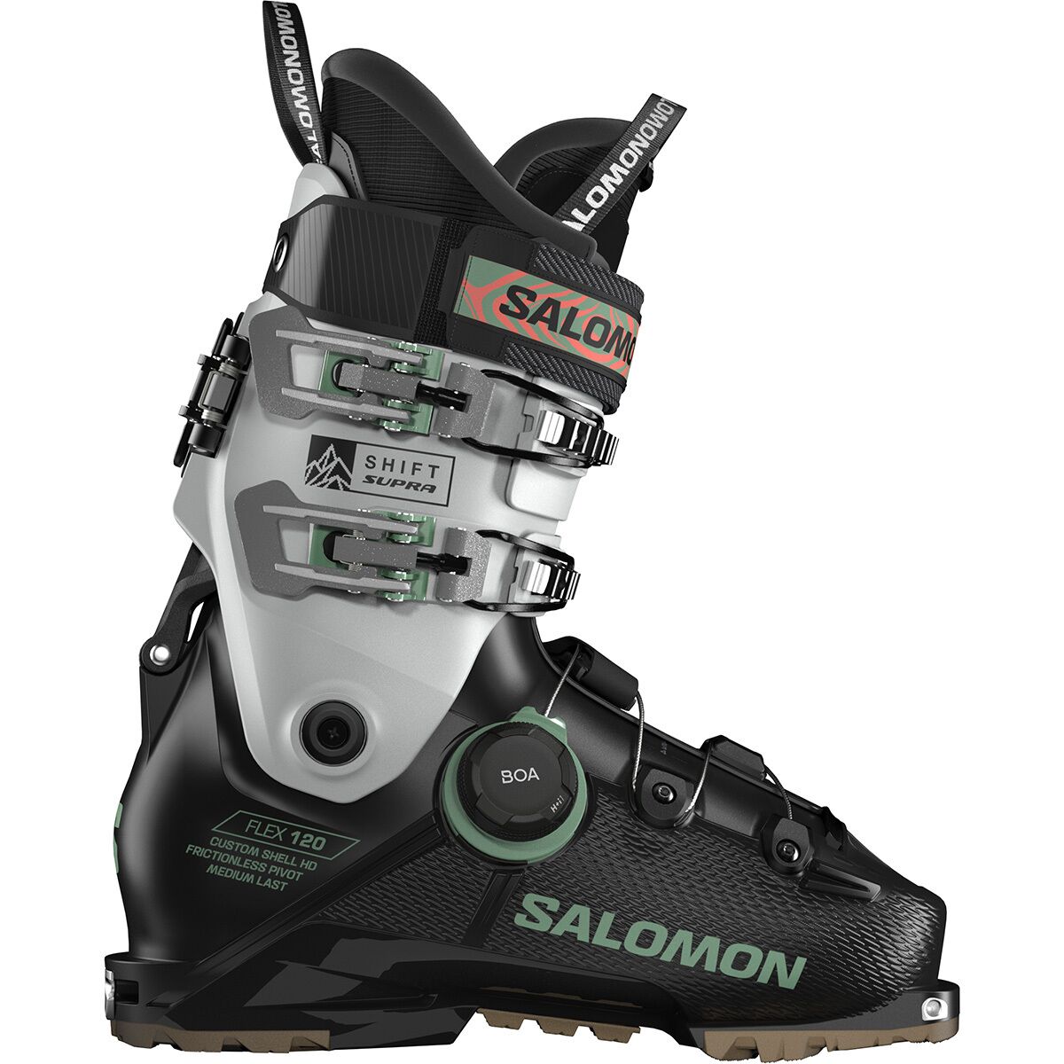 Image of Salomon Shift Supra BOA 120 Boot - 2026 Black/Cool Gray 5/Shale Green, 28.0/28.5