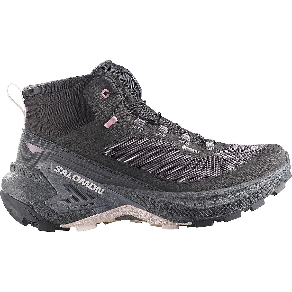 Image of Salomon Genesis Mid GTX Hiking Boot - Women's Black/Dawn Pink/Lilac Ash, US 9.5/UK 8.0