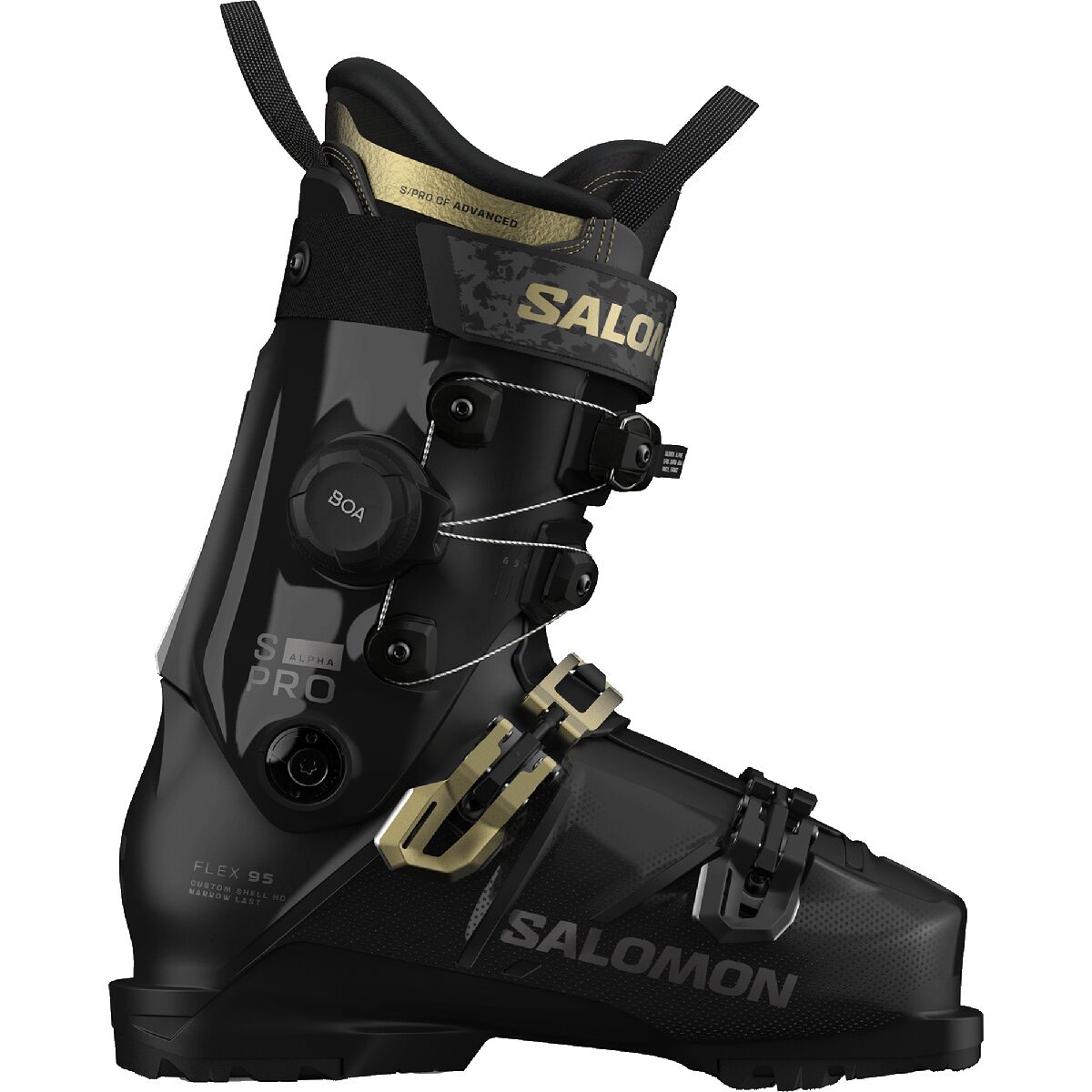 Image of Salomon S/Pro Alpha C 95 BOA Boot - 2027 - Women's Black/Gold Met/Dark Grey Met, 27.0/27.5