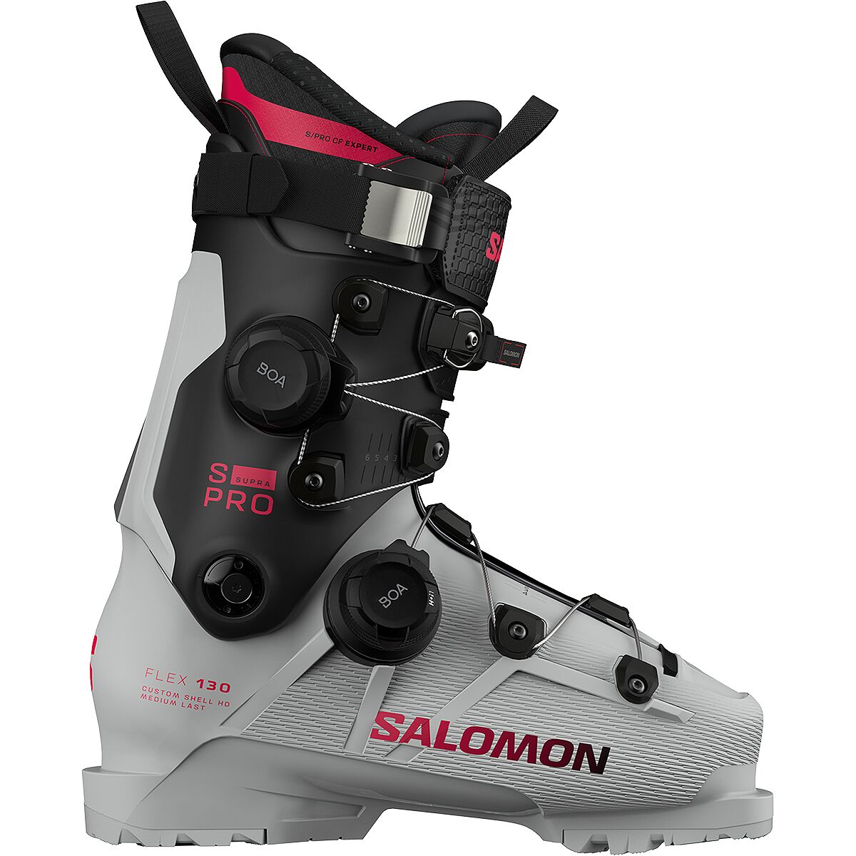 Image of Salomon S/Pro Supra 130 Dual BOA Boot - 2027 Gray Aurora/Black/Raspberry, 26.0/26.5
