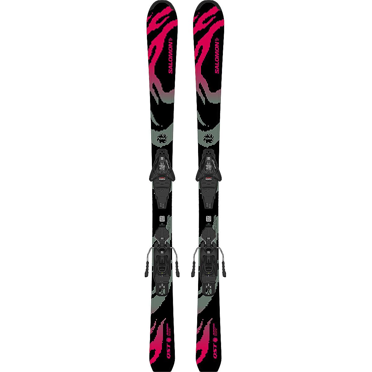 Image of Salomon QST JR Ski w/ L6 GW Binding - 2027 - Kids' Black/Neon Punch/Iceberg Green, 140cm