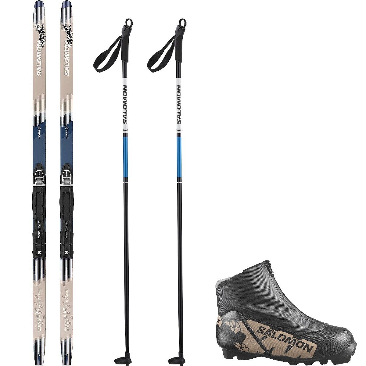 Salomon Salomon Escape Grip Jr Classic Ski Package w/ Poles - Kids' Blk/Race Blu/Wht,Blk/Dune,One, 131cm,3.0,100cm - $359.85 at Backcountry.com