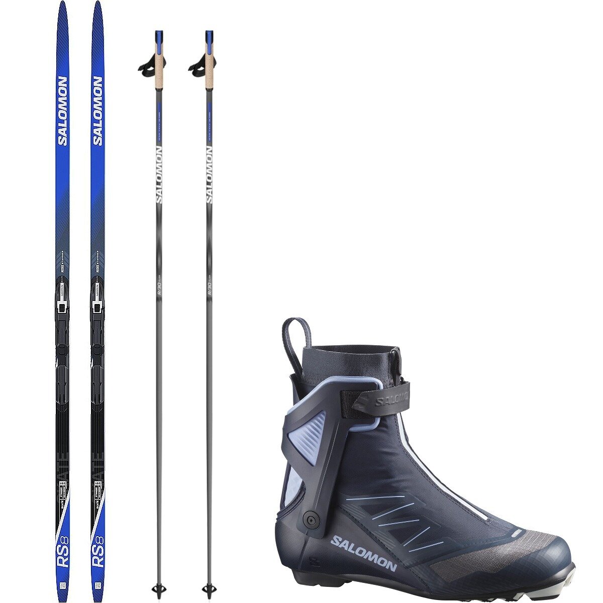 Image of Salomon RS 8 Skate Ski Package w/ Poles - Women's Process Blu/Back/Wht,Dk Nvy,One, 174cm,7.5,150cm