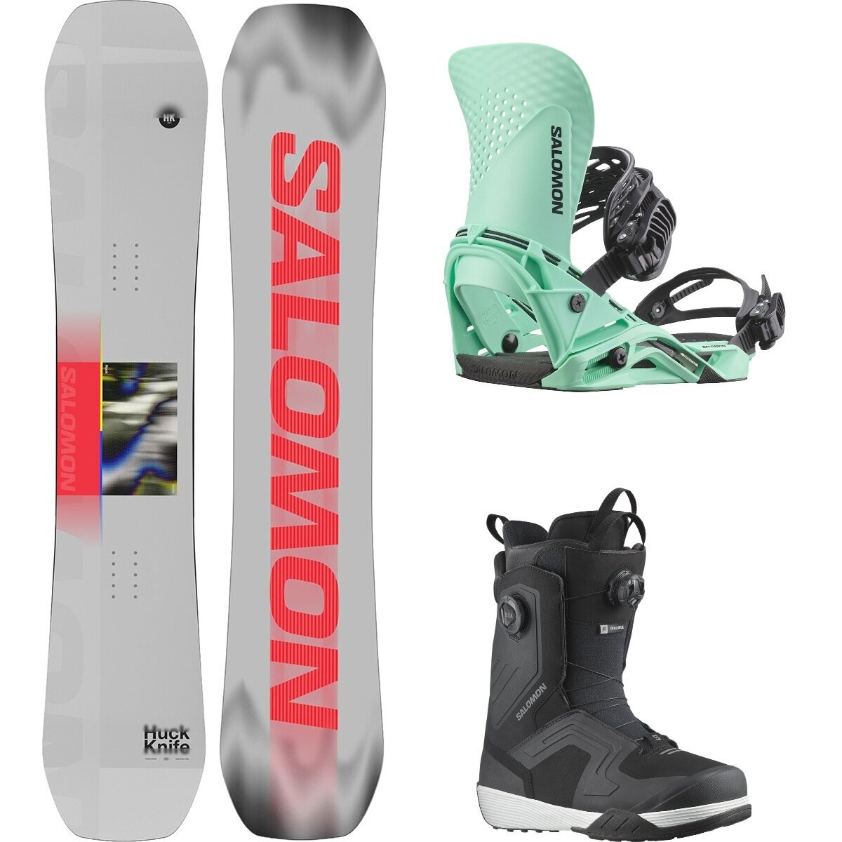Image of Salomon Huck Knife w/ Dialogue Dual BOA + Hologram Snowboard Pkg 343Q/Sprmnt/Blk/Blk/Wht, 149cm/M/27.0