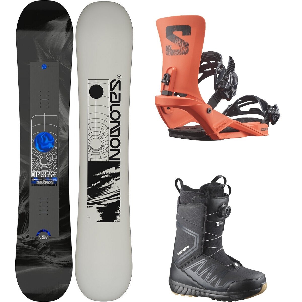 Image of Salomon Pulse w/ Faction BOA + Rhythm Snowboard Pkg One/DrgFr/Blk/Blk/Blk, 152cm/M/27.0