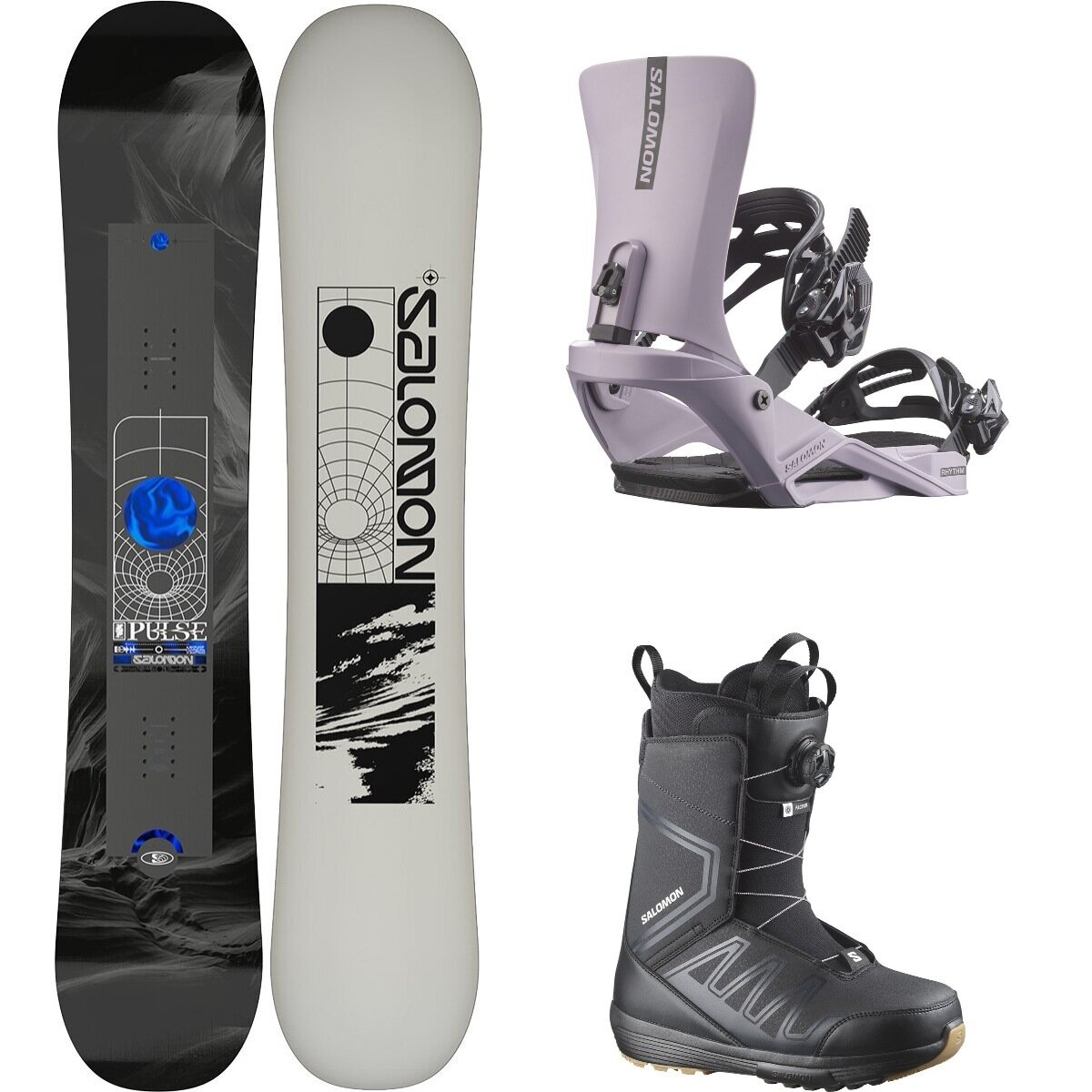 Image of Salomon Pulse w/ Faction BOA + Rhythm Snowboard Pkg One/Nrv/Blk/Blk/Blk, 156cm/M/26.5