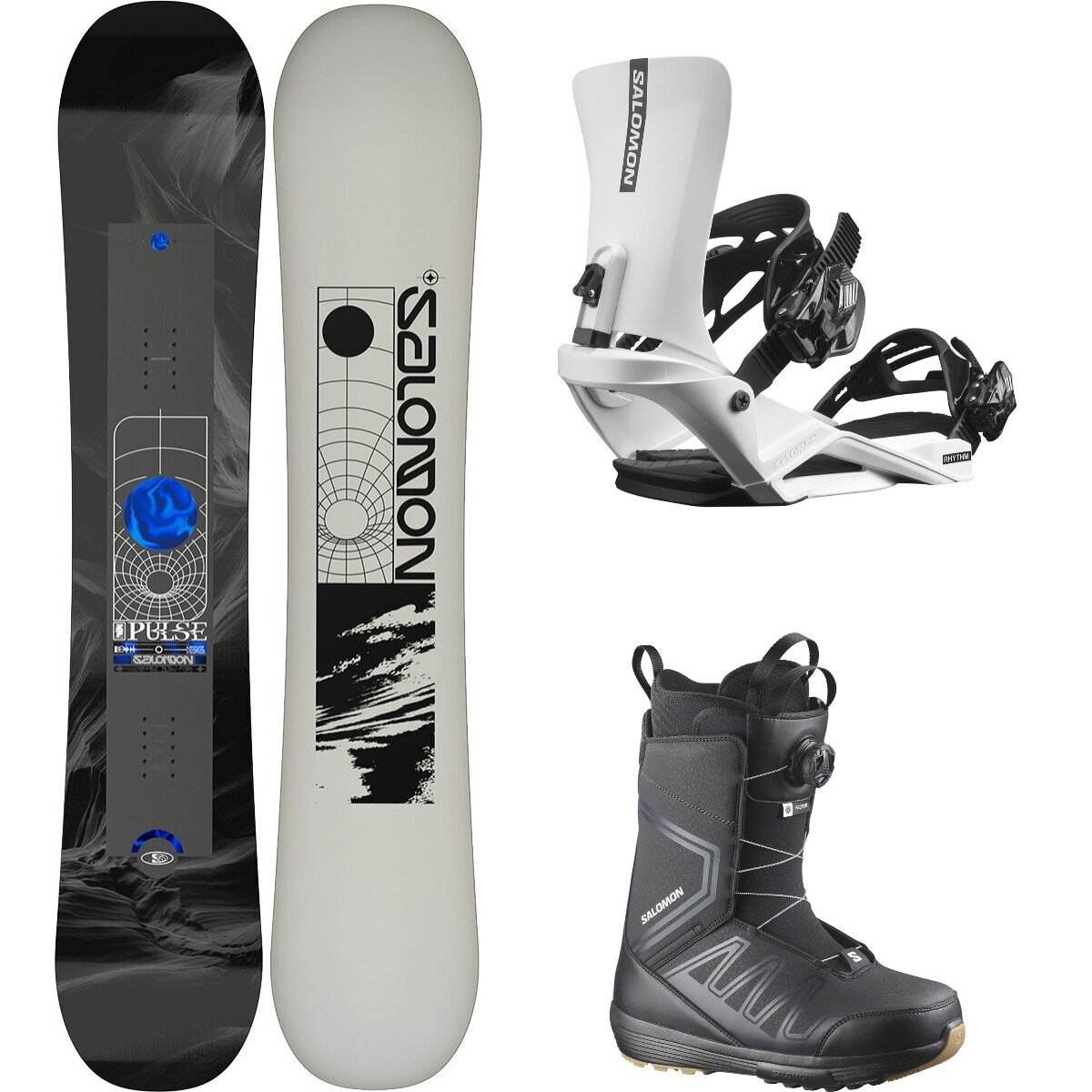 Image of Salomon Pulse w/ Faction BOA + Rhythm Snowboard Pkg One/Wht/Blk/Blk/Blk, 158cm Wide/M/26.0