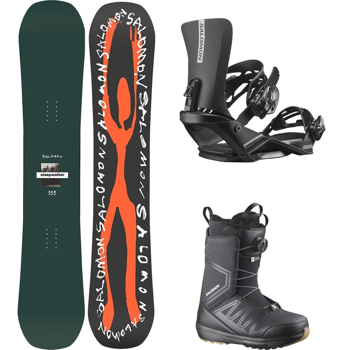 Image of Salomon Sleepwalker w/ Faction BOA + Rhythm Snowboard Pkg One/Blk/Blk/Blk/Blk, 155cm Wide/L/28.5