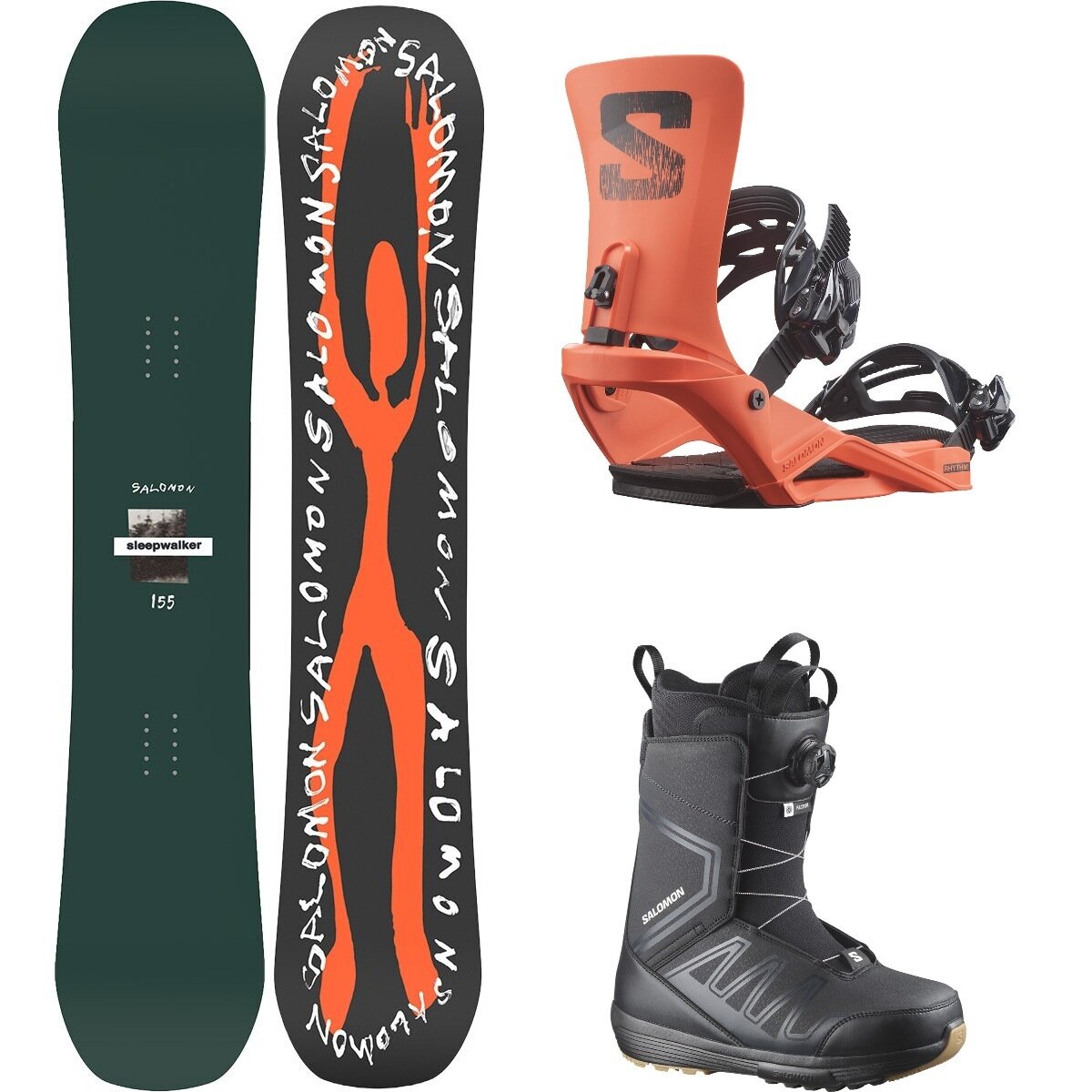 Image of Salomon Sleepwalker w/ Faction BOA + Rhythm Snowboard Pkg One/DrgFr/Blk/Blk/Blk, 153cm/M/26.5