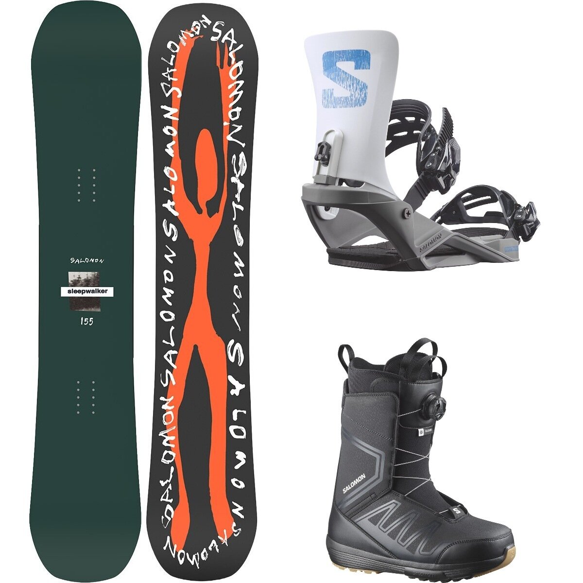 Image of Salomon Sleepwalker w/ Faction BOA + Rhythm Snowboard Pkg One/GryRcBlu/Blk/Blk/Blk, 153cm/M/26.5