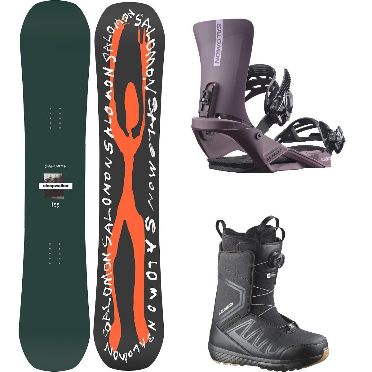 Image of Salomon Sleepwalker w/ Faction BOA + Rhythm Snowboard Pkg One/HklBry/Blk/Blk/Blk, 153cm/L/30.5
