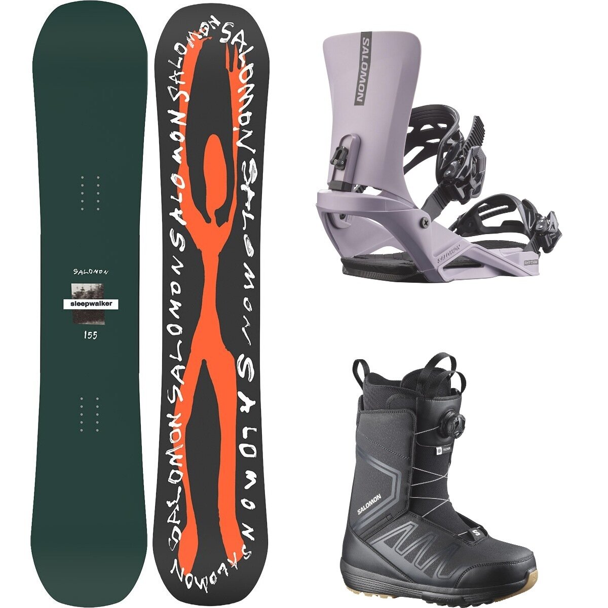 Image of Salomon Sleepwalker w/ Faction BOA + Rhythm Snowboard Pkg One/Nrv/Blk/Blk/Blk, 155cm/L/28.5