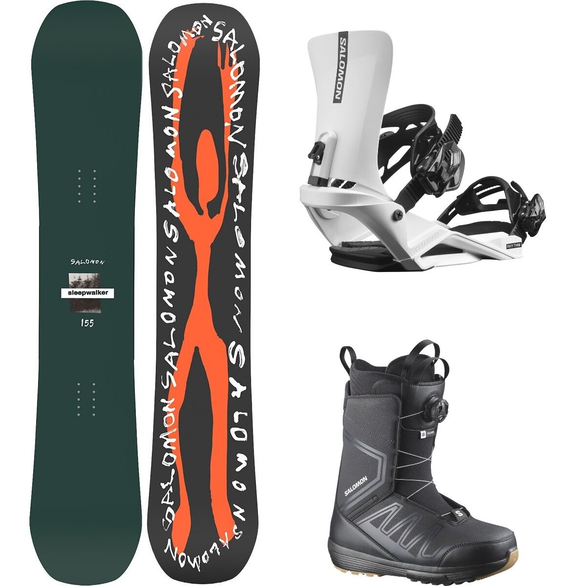 Image of Salomon Sleepwalker w/ Faction BOA + Rhythm Snowboard Pkg One/Wht/Blk/Blk/Blk, 158cm/M/26.5
