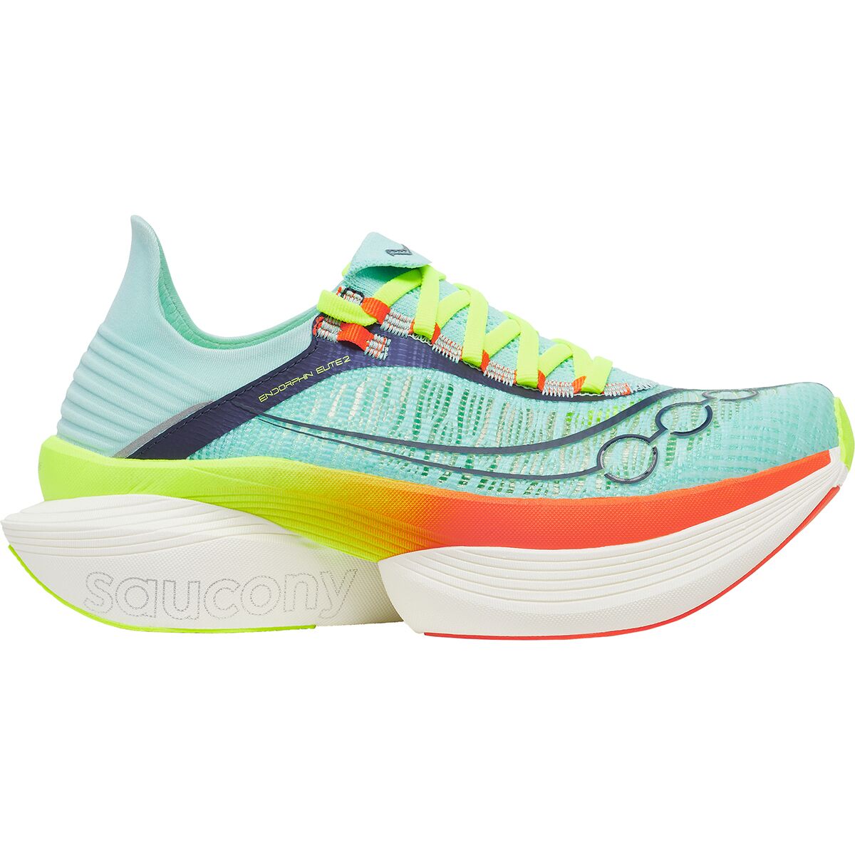 Image of Saucony Endorphin Elite 2 Running Shoe Splash/Fire, Mens 6.5/Womens 8.0