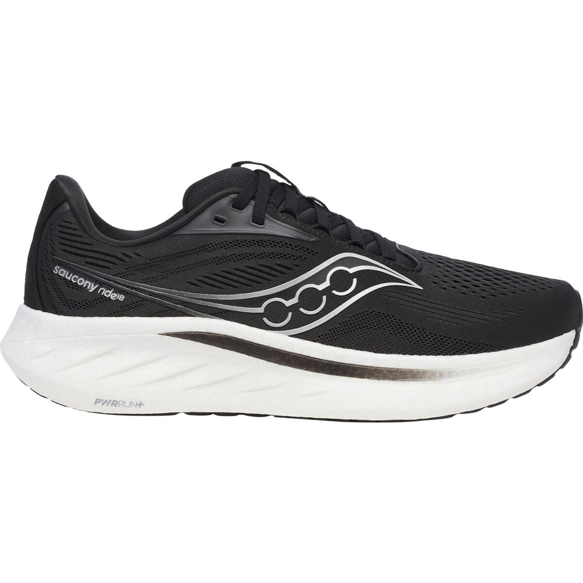 Image of Saucony Ride 18 Running Shoe - Men's Black/White, 10.0
