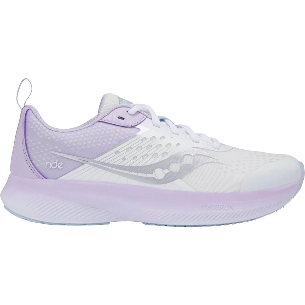 Image of Saucony Ride Kdz Shoe - Kids' White Lilac, 5.0
