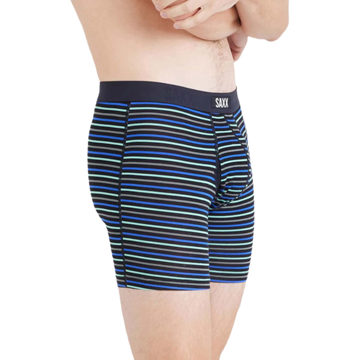 Image of SAXX Vibe Xtra Soft Boxer Brief + Fly - Men's Gent's Stripe/Sport Blue, XL
