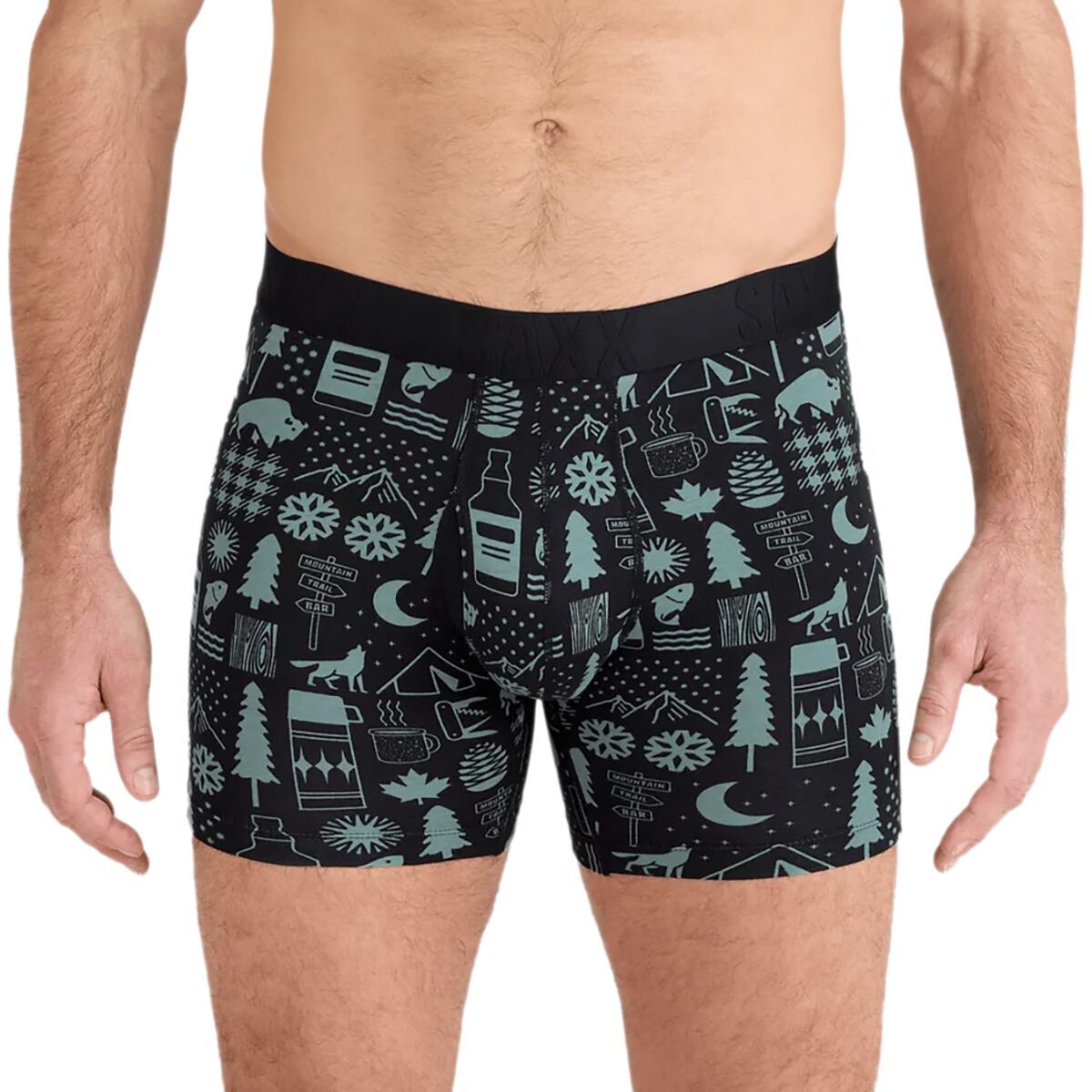 Image of SAXX DropTemp Cooling Cotton Boxer Brief + Fly - Men's Camp Stamps/Black, XL