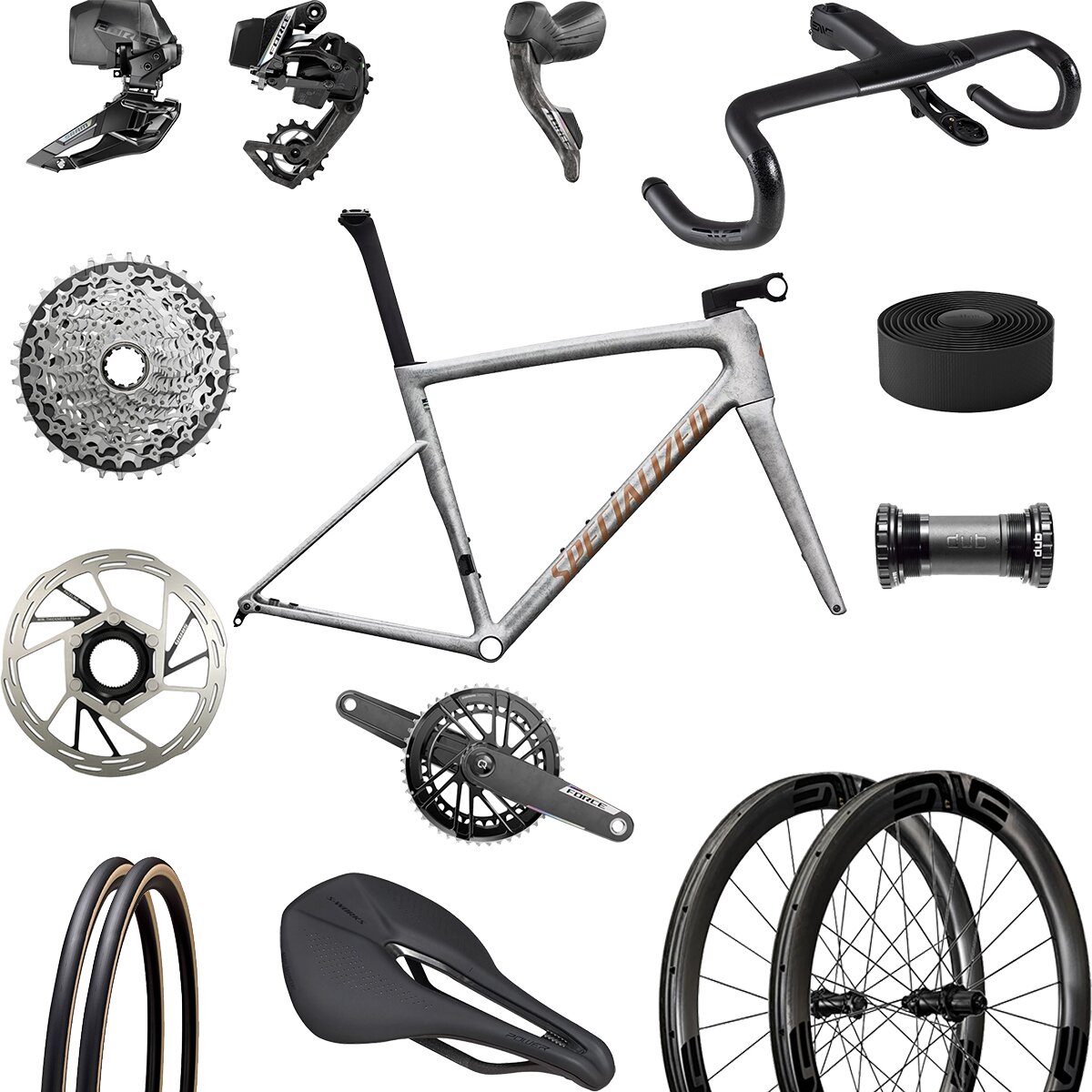 Image of Specialized Tarmac SL8 Force AXS Carbon Wheel Exclusive Road Bike Gloss Silver/Shadow Silver/Photon Orange, 58