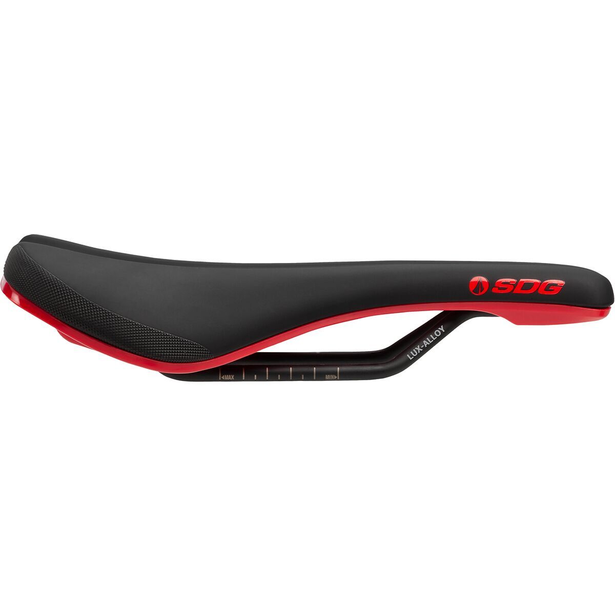 Image of SDG Components Bel-Air V3 Lux-Alloy Saddle Black/Red, 140mm
