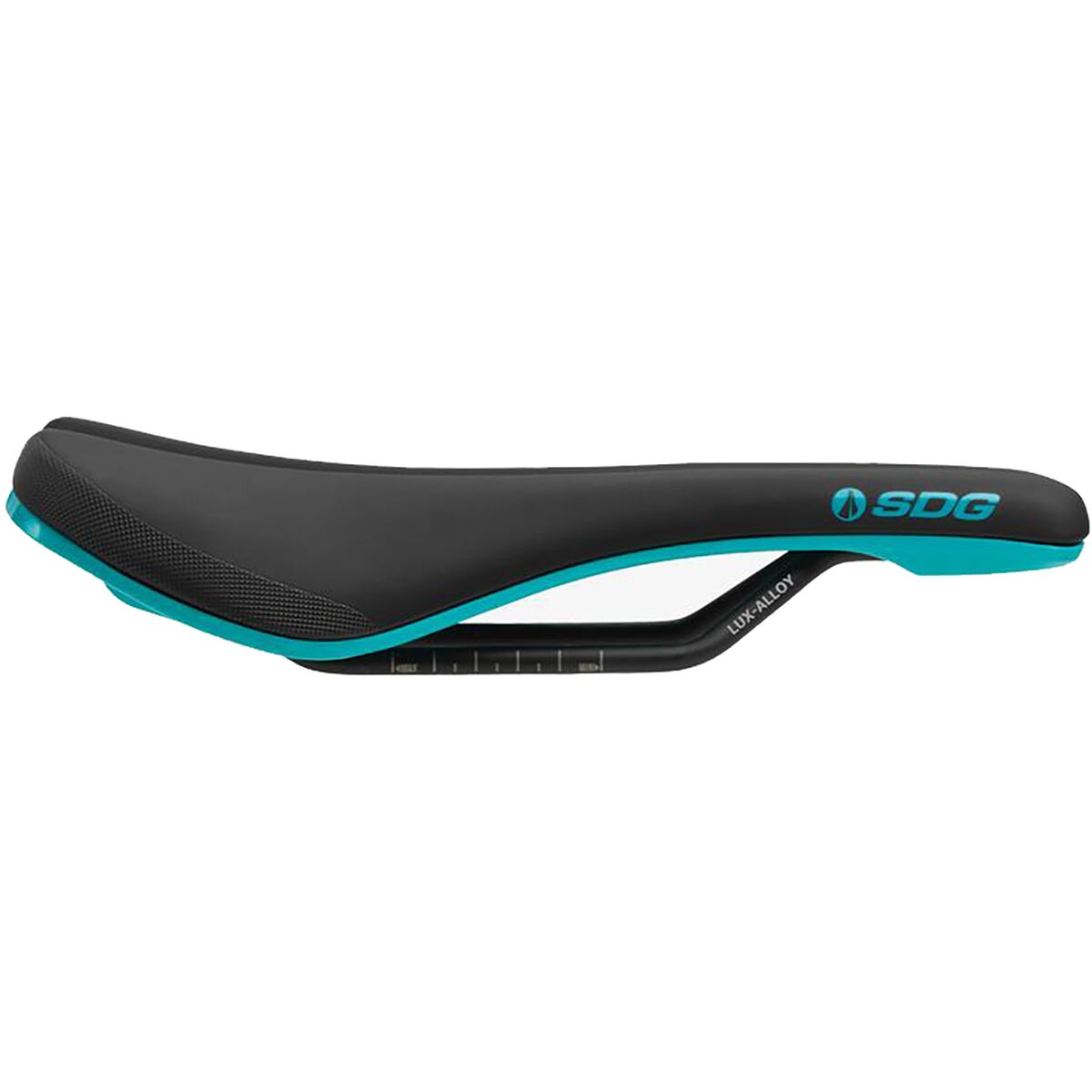Image of SDG Components Bel-Air V3 Lux-Alloy Saddle Black/Turquoise, 140mm