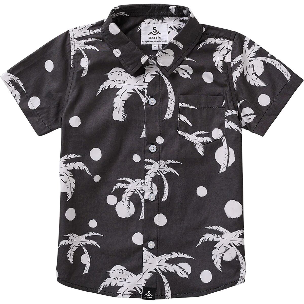 Image of Seaesta Surf Palm Tree Polka Dots Button Up Shirt - Toddler Boys' Charcoal, 2/3