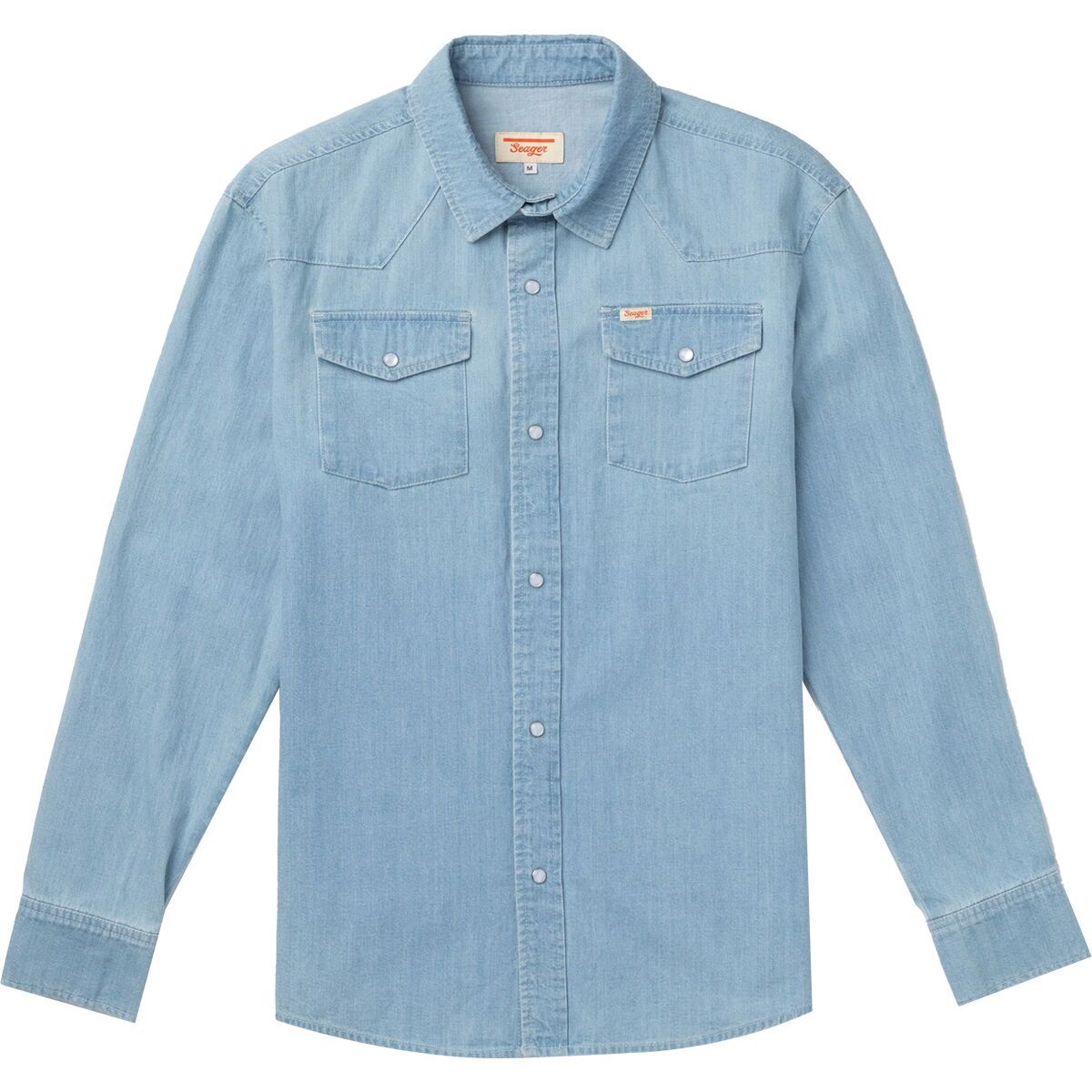 Image of Seager Co. Reagan Pearl Snap Shirt - Men's Light Wash Indigo Blue, S