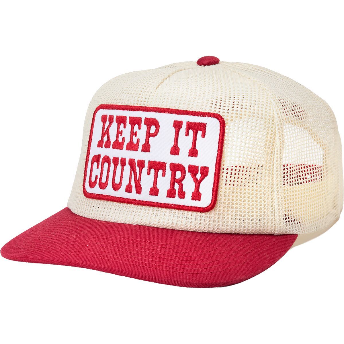 Image of Seager Co. Keep It Country Mesh Trucker Hat Cream/Red, One Size