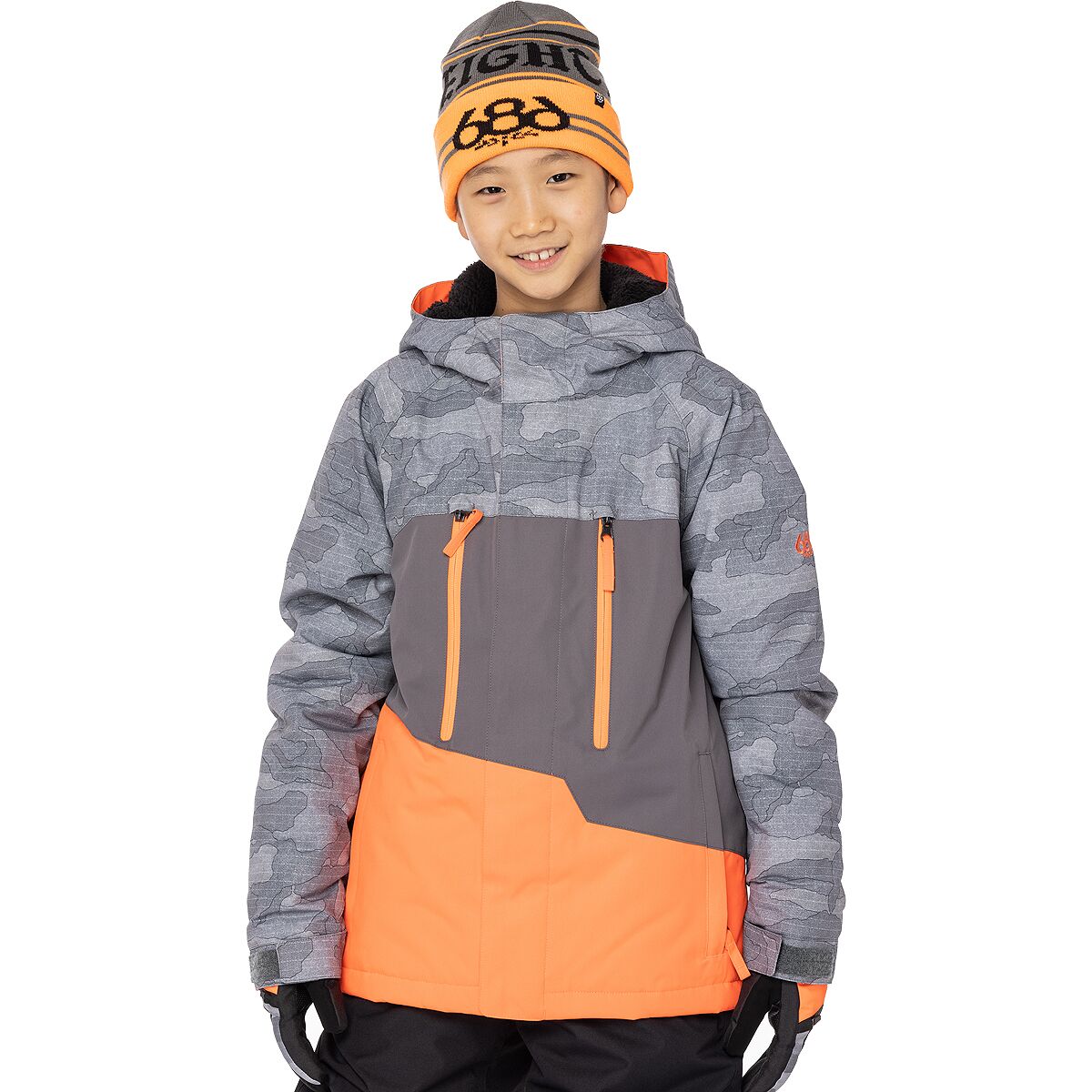 686 Geo Insulated Jacket - Boys' Charcoal Camo Colorblock
