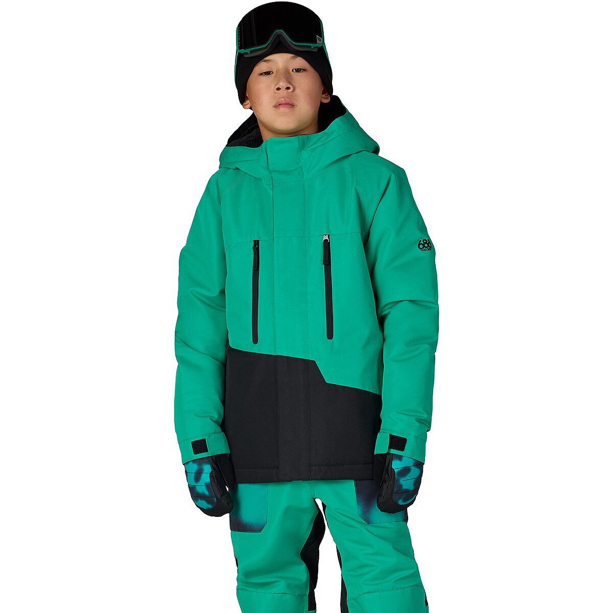 Image of 686 Geo Insulated Jacket - Boys' Deep Green Colorblock, L
