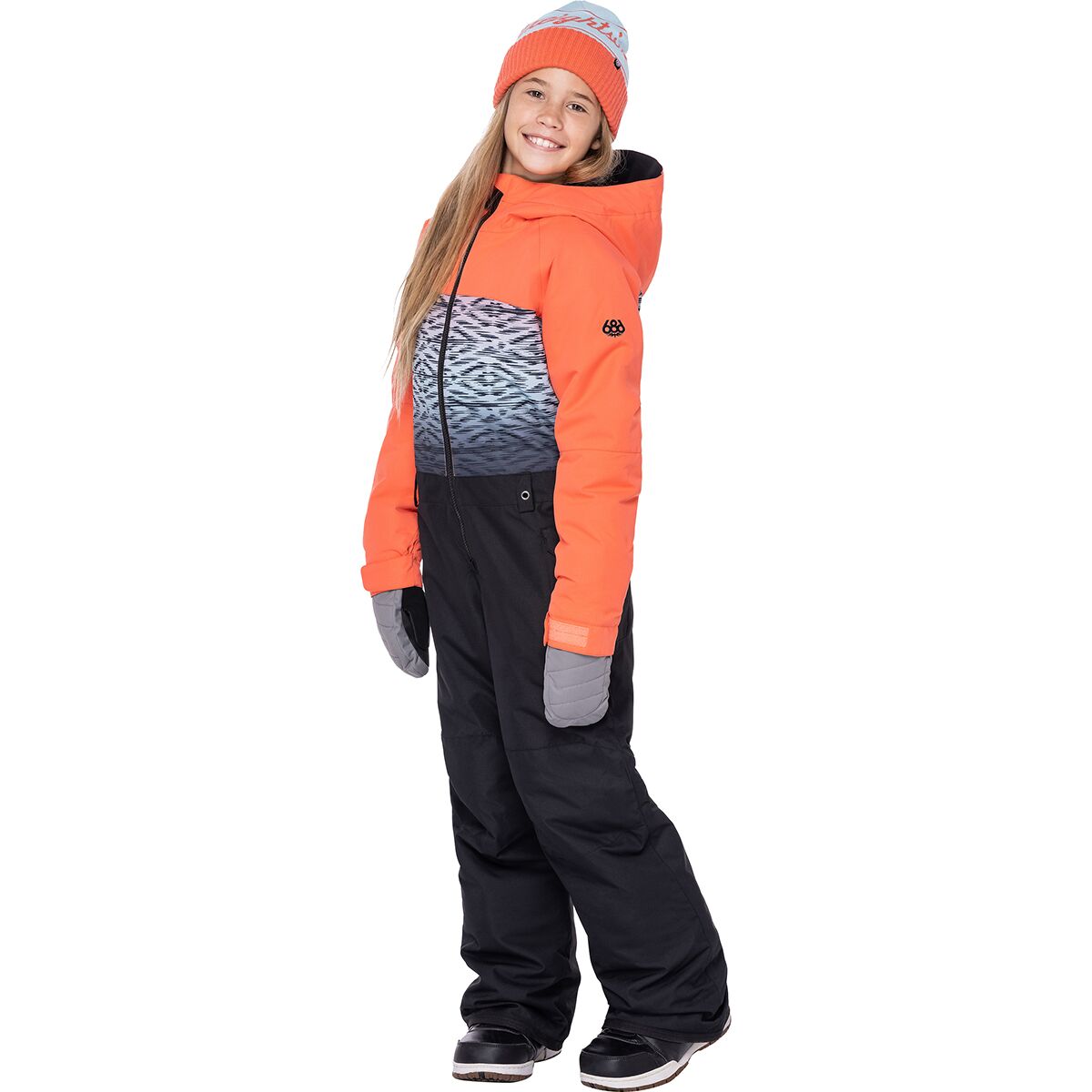 686 Shine One-Piece Snow Suit - Girls' Hot Coral Fade Colorblock