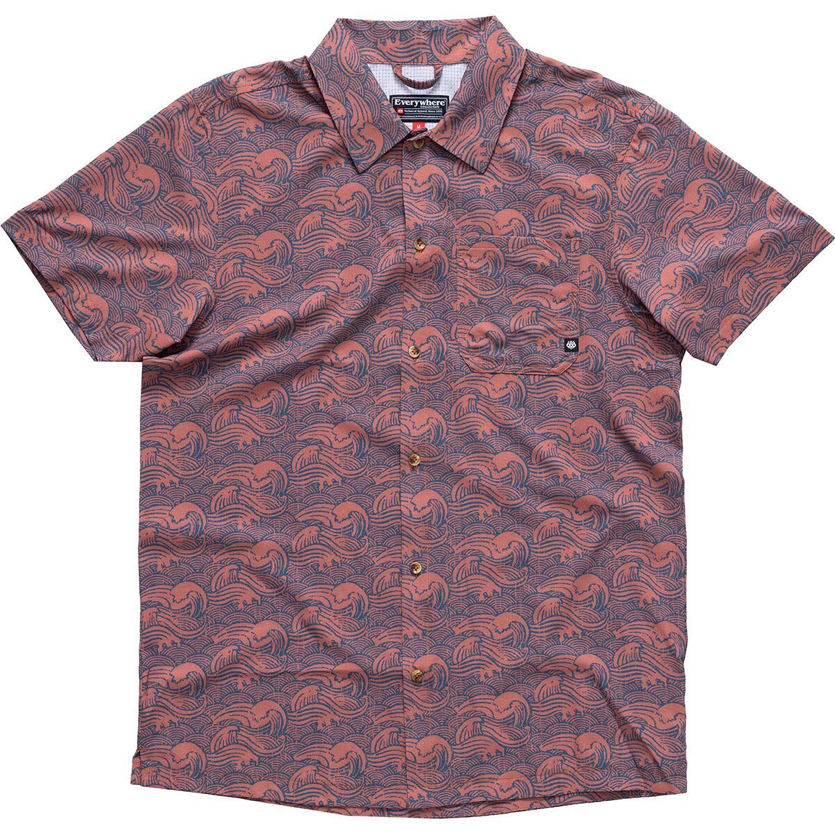 686 Nomad Perforated Button-Up Short-Sleeve Shirt - Men's Terracotta Waves, XL