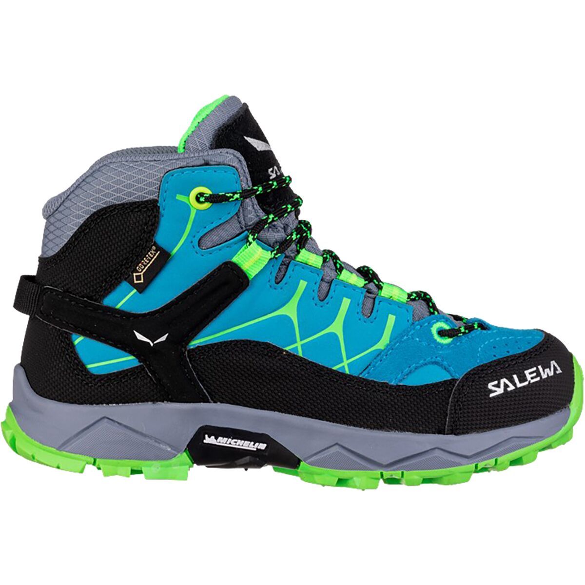 Salewa Alp Trainer Mid GTX Hiking Boot - Kids' Blue Danube/Fluo Green, 13.5
