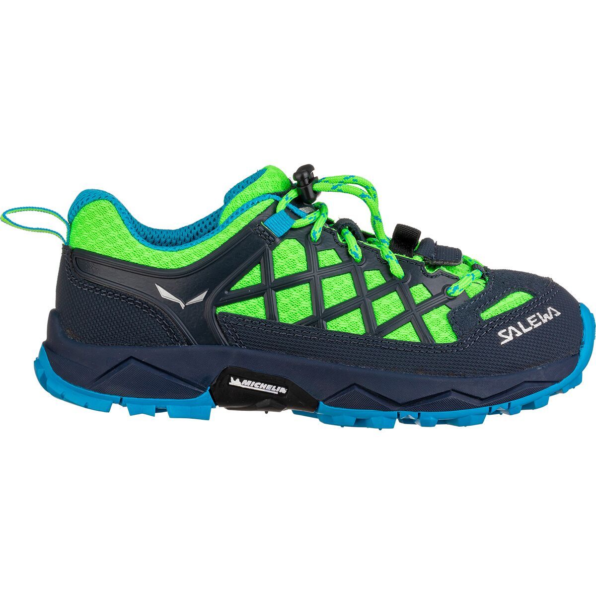 Salewa Wildfire Hiking Shoe - Kids' Fluo Green/Blue Danube, 4.0