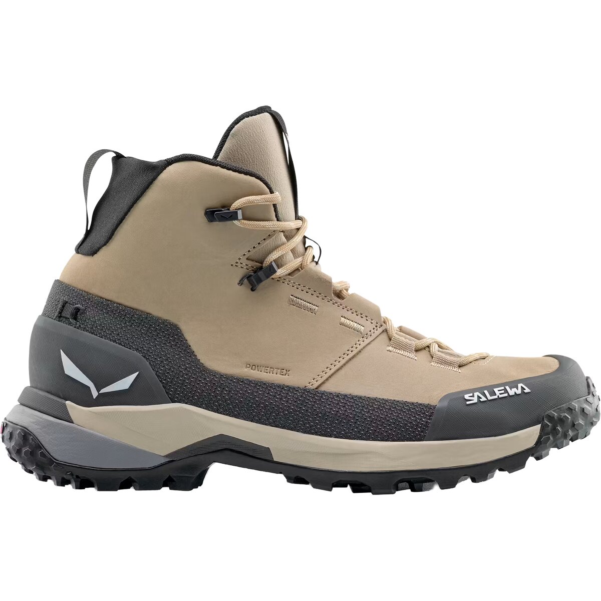 Image of Salewa Puez Leather Mid PTX Hiking Shoe - Women's Quicksand/Onyx, 9.0