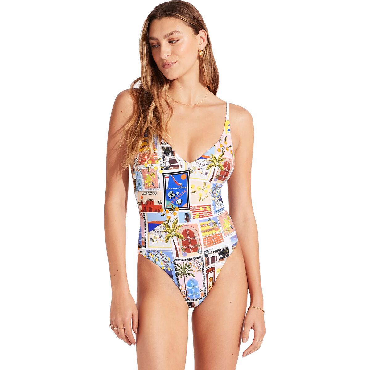 Seafolly Onvacation V Neck One-Piece Swim Suit - Women's Azure, 4