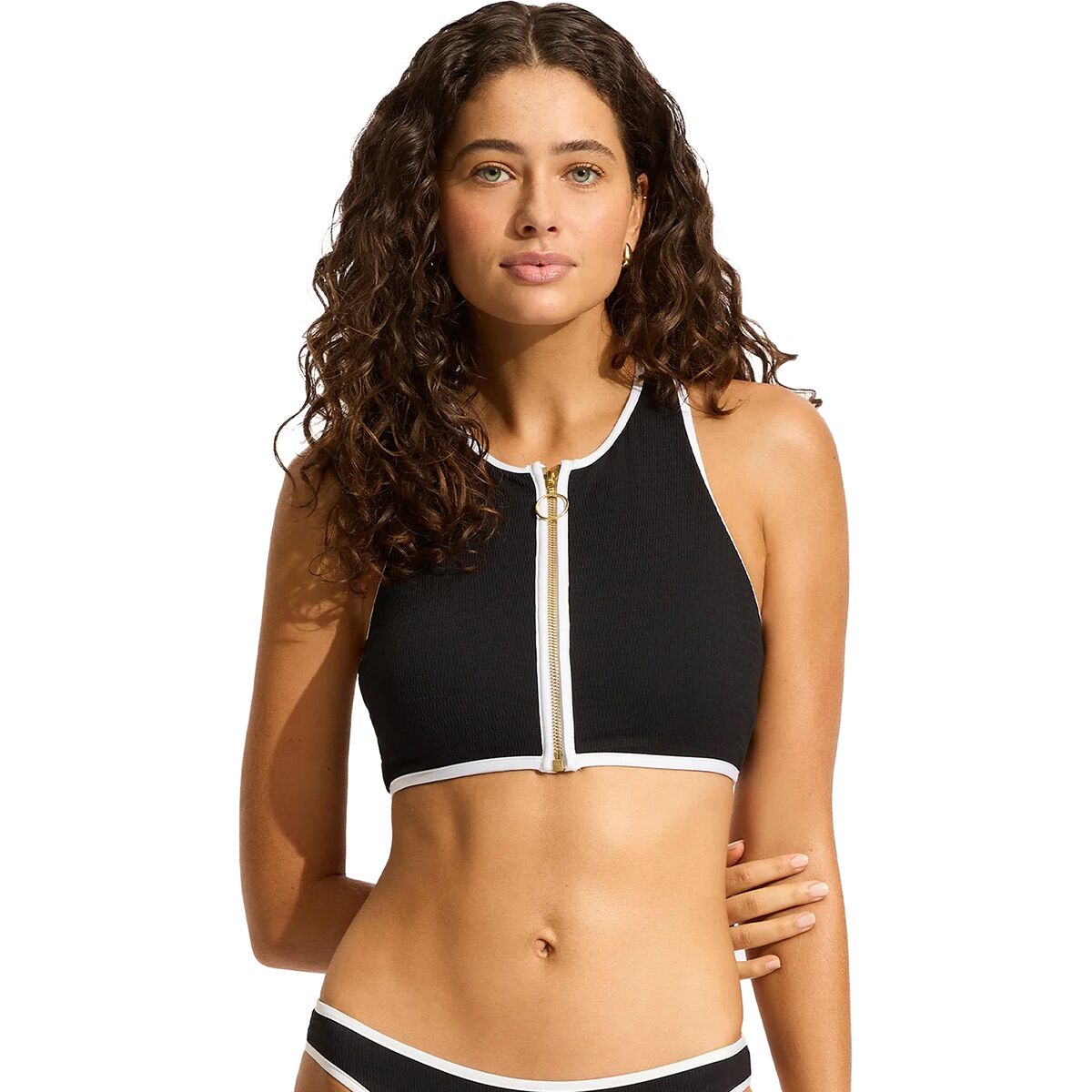 Image of Seafolly Zip Front Tank Top - Women's Black, 12