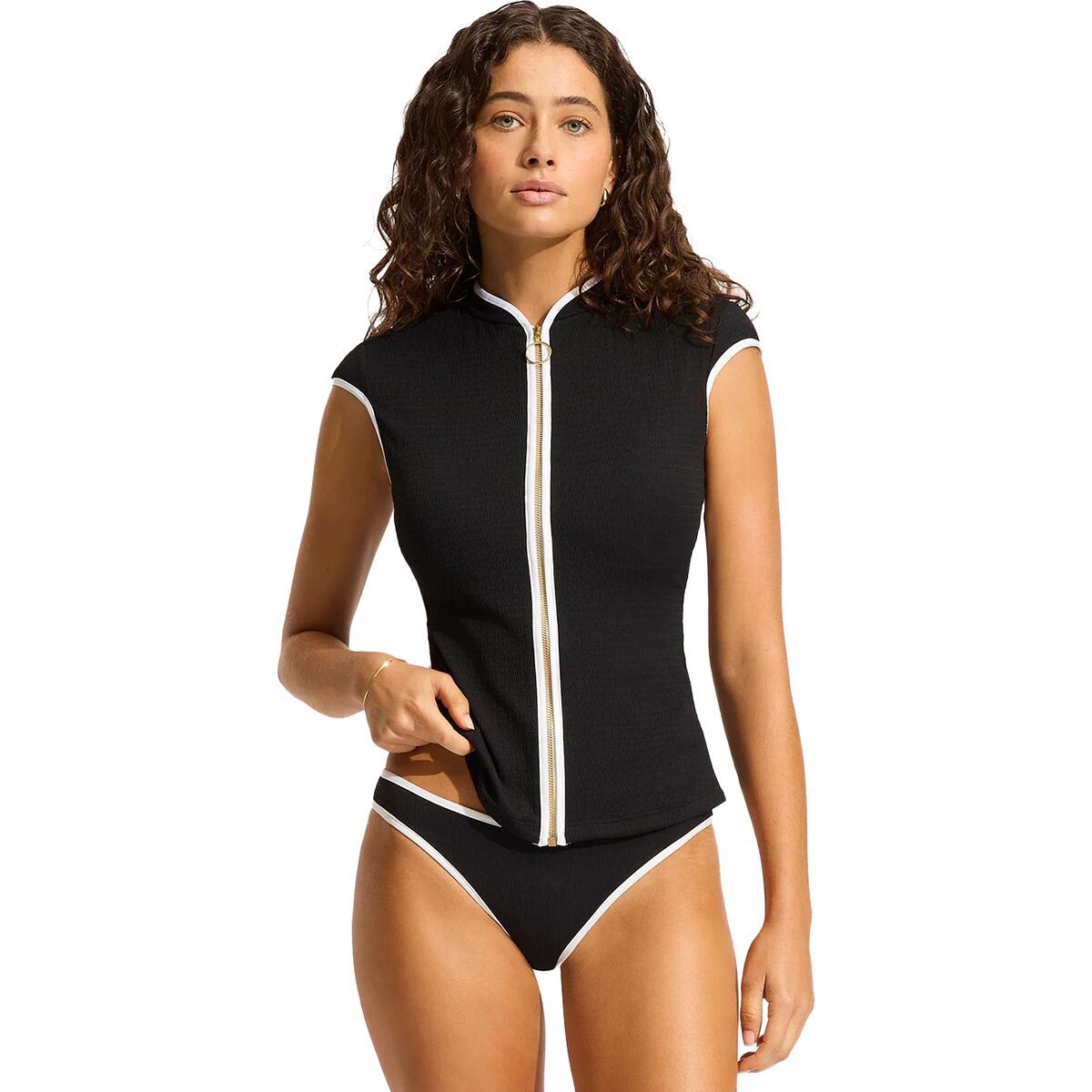 Image of Seafolly Cap-Sleeve Sunvest - Women's Black, XL