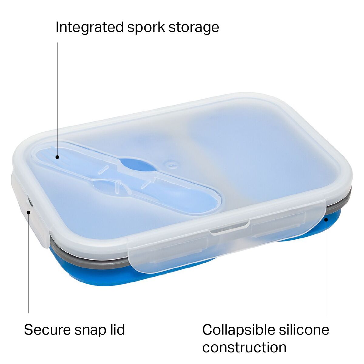  Lunch Essentials Blue Collapsible Silicone Lunch Box with  Spork: Home & Kitchen
