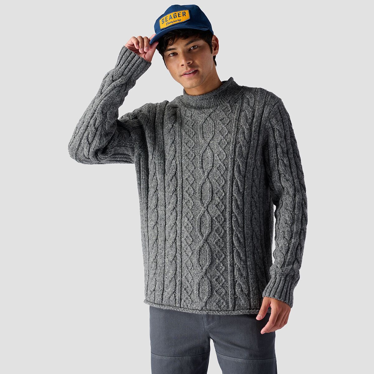 Stoic Cableknit Roll Neck Sweater - Men's Grey Heather, XXL