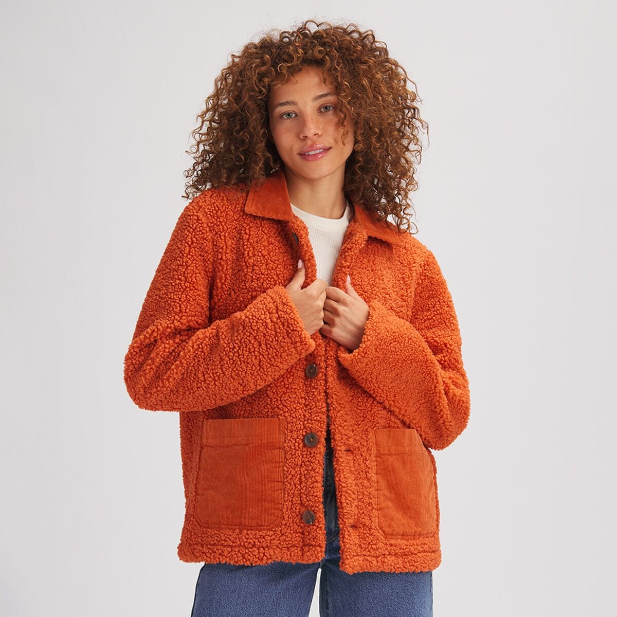 Red sherpa jacket women's sales