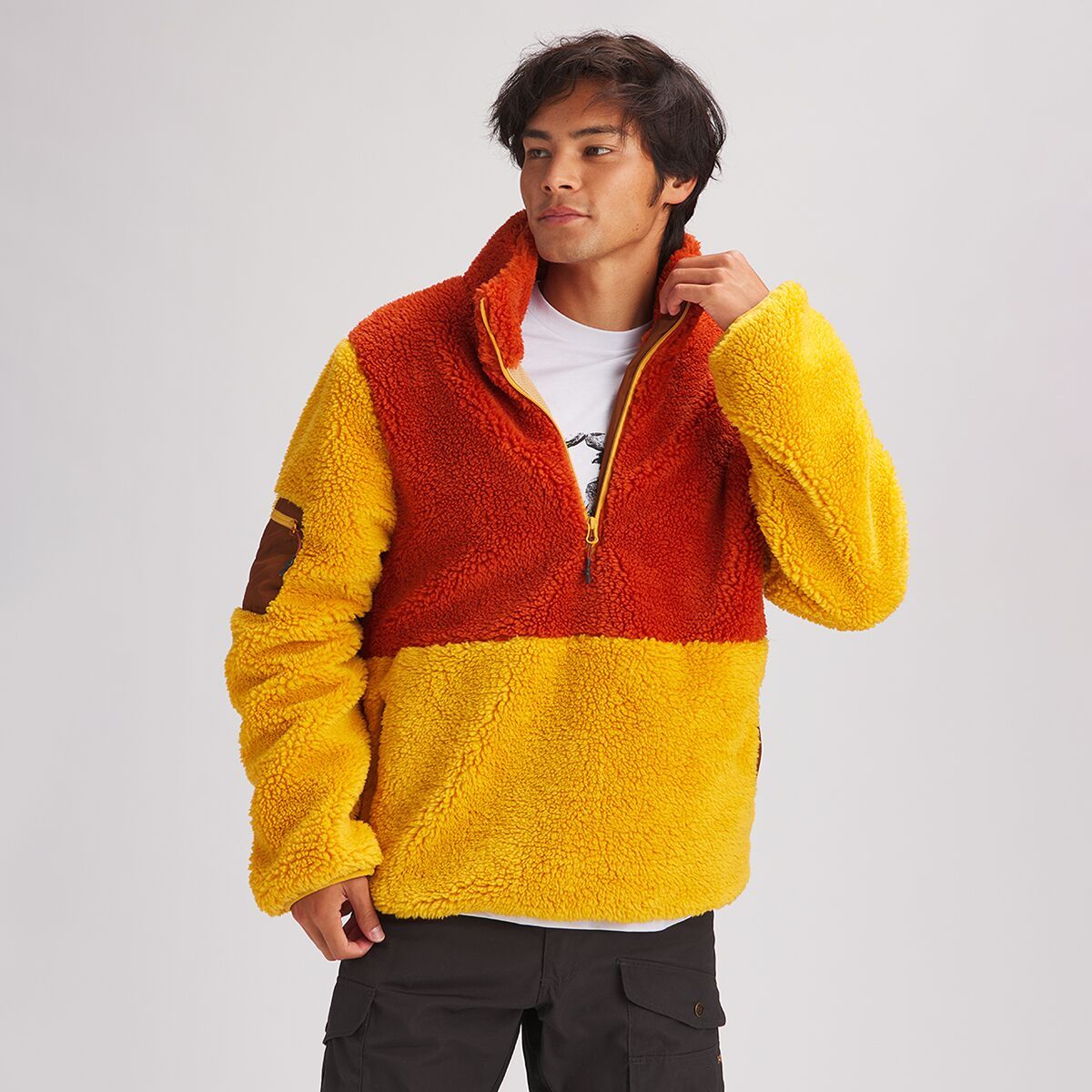 Stoic MTN 1/2-Zip Sherpa Pullover - Men's Rust/Mineral Yellow/Blue Jewel, M
