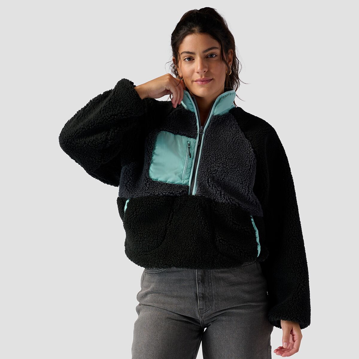 Image of Stoic MTN 1/2-Zip High Pile Fleece Pullover - Women's Iron Gate/Stretch Limo/Eggshell Blue, M