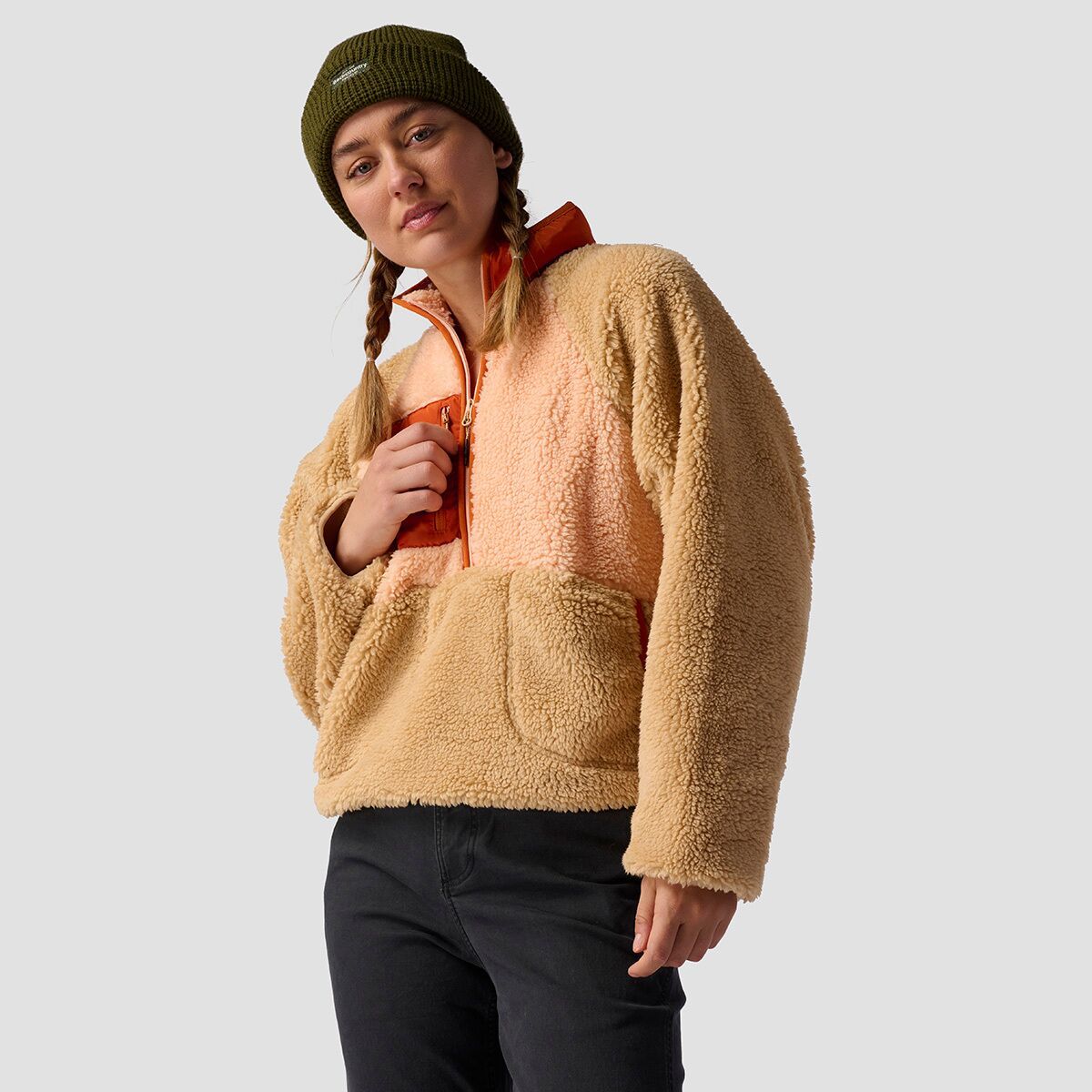 Stoic MTN 1/2-Zip High Pile Fleece Pullover - Women's Peach Parfait/Pebble/Rust, L