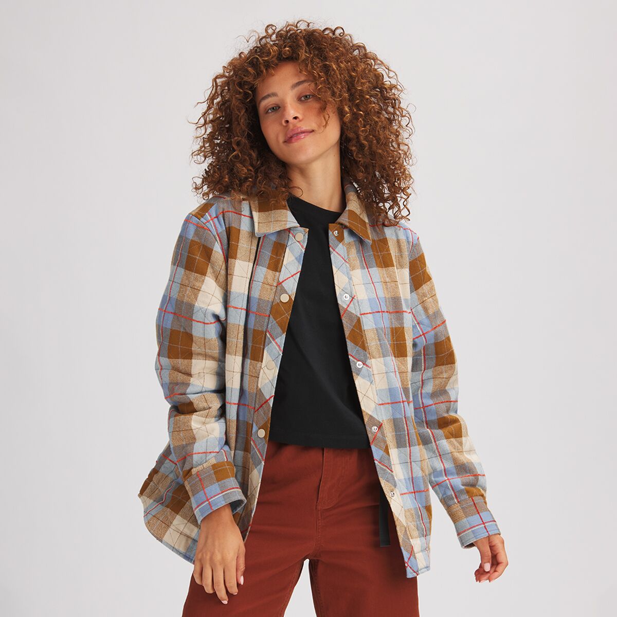 Image of Stoic Quilted Boyfriend Plaid Shirt Jacket - Women's Pebble Plaid, L